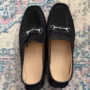Cole Haan Black Suede Loafers with Silver Bit Hardware